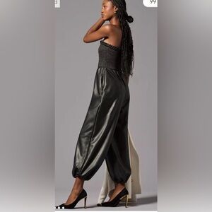 Anthropologie women’s jumpsuit Faux Leather strapless Balloon black Size S NWT
